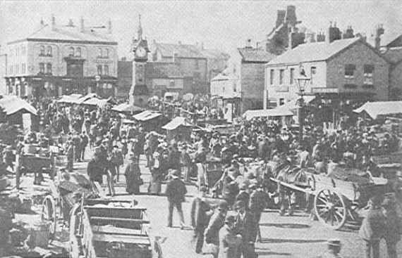old market place, thirsk historic image of market place at thirsk