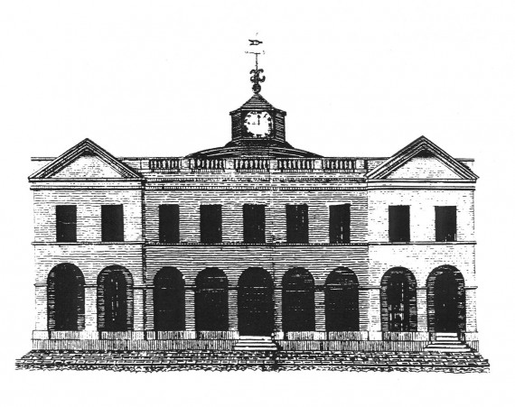 1817 elevation of Exchange Buildings drawing of Exchange Building in 1817