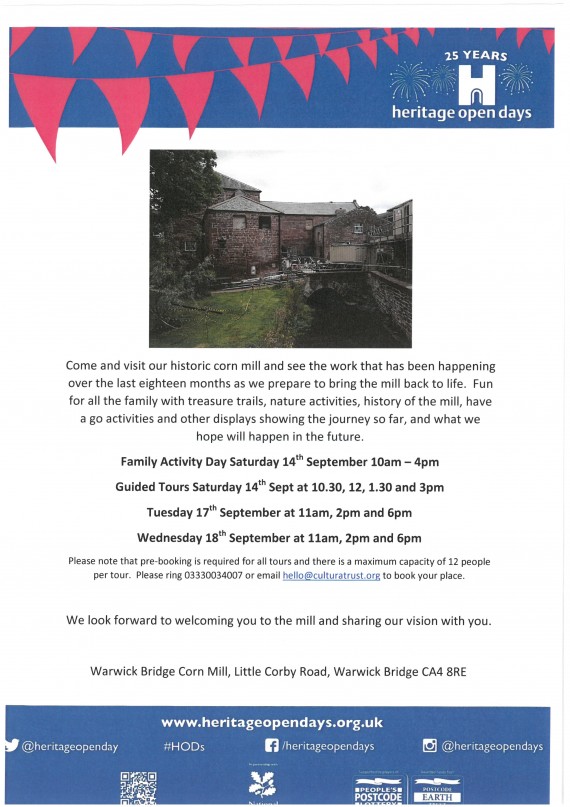 HODs poster activities at warwick bridge as part of Heritage Open Days 2019