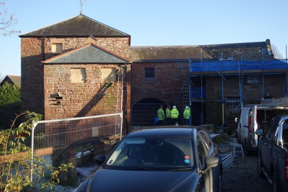 street view of corn mill with new roof in place view from street