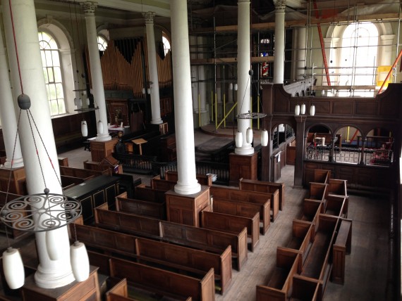 looking down on the main interior