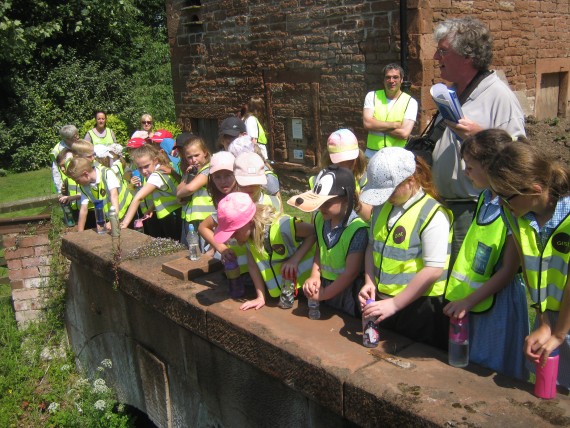 children looking at millrace